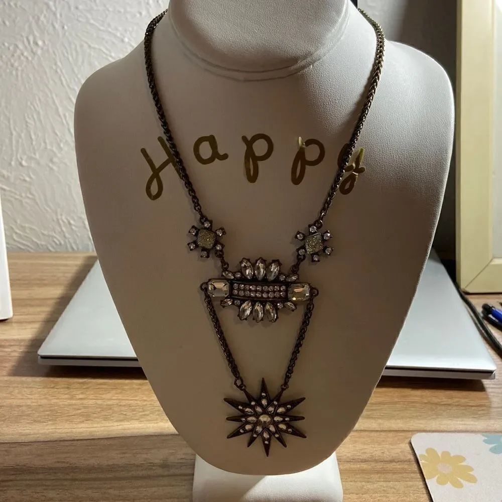 Abercrombie & Fitch Necklace NWT rusty gold color white stones